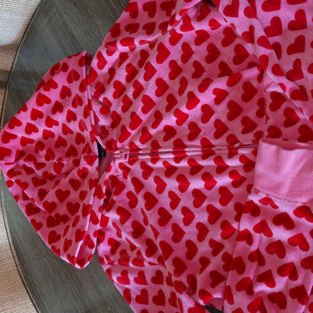 GapKids Vintage Y2K Heart Zip Up Hoodie Velour Girls XXL 14-16 Pink Red Full Zip - Picture 6 of 11